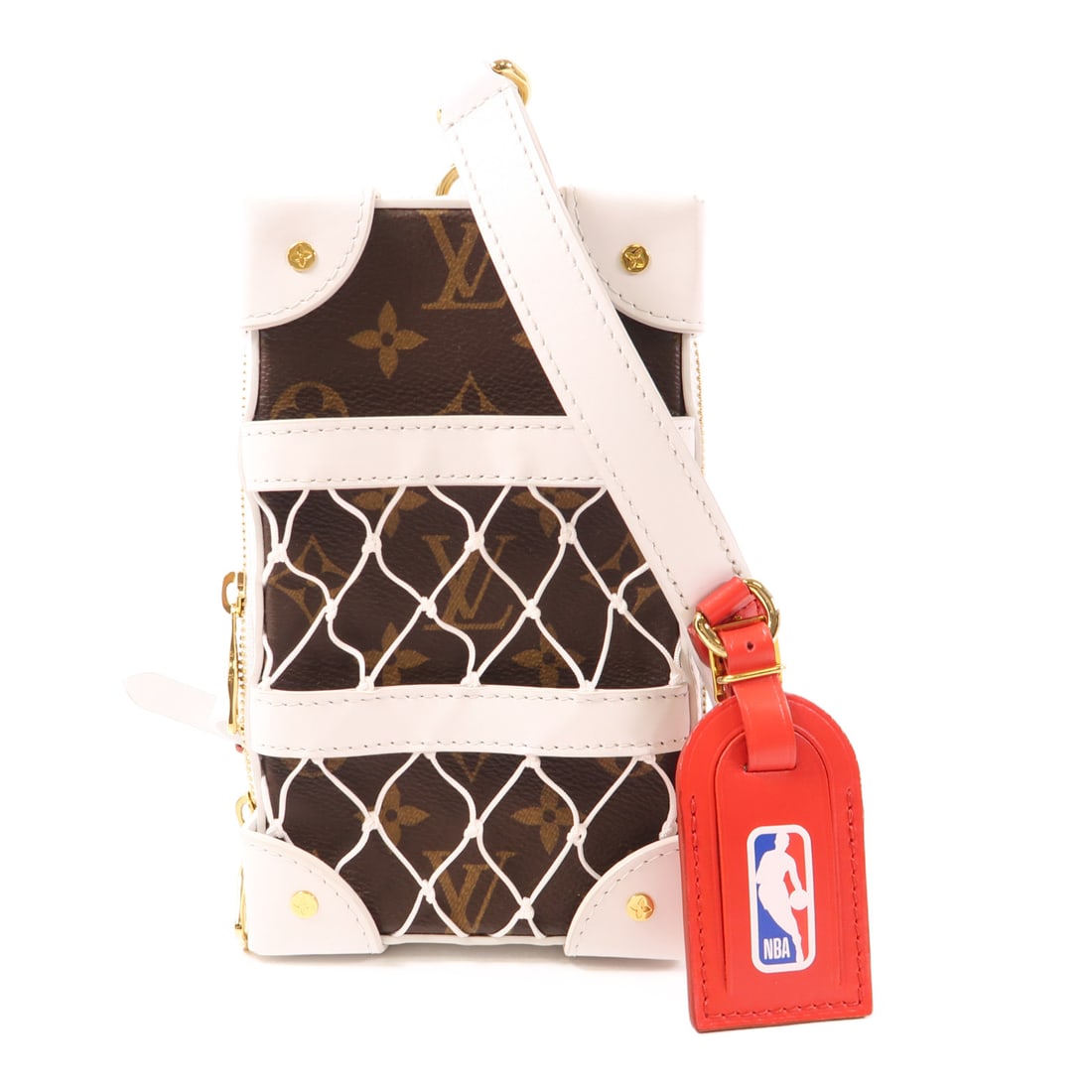 LOUIS VUITTON Monogram LVxNBA Soft Trunk Golden Shoulder Back Bag Black White Brown/White Shoulde: Item Name: LOUIS VUITTON Monogram LVxNBA Soft Trunk Golden Shoulder Back Bag Black White Brown/White Shoulde Brand: LOUIS VUITTON Model No.: M80102 Size: x W:11.5cmH:19.5cm x D:5cm(W:4.5 inch x H:7.7