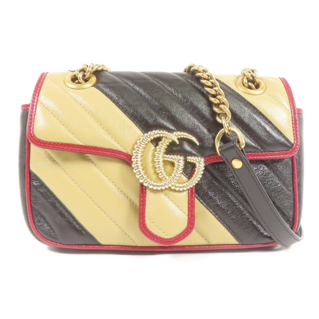 GUCCI Cowhide Leather GG Marmont Golden Cross Shoulder Back Bag Shoulder Bag Black Beige Beige (1 of 16)