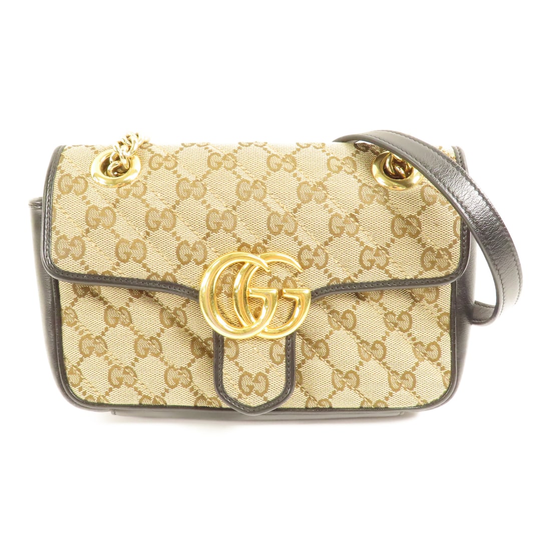 GUCCI Canvas GG Marmont Bag Golden crosshair shoulder bag Shoulder Bag Brown Black Beige/Black GG c (1 of 15)