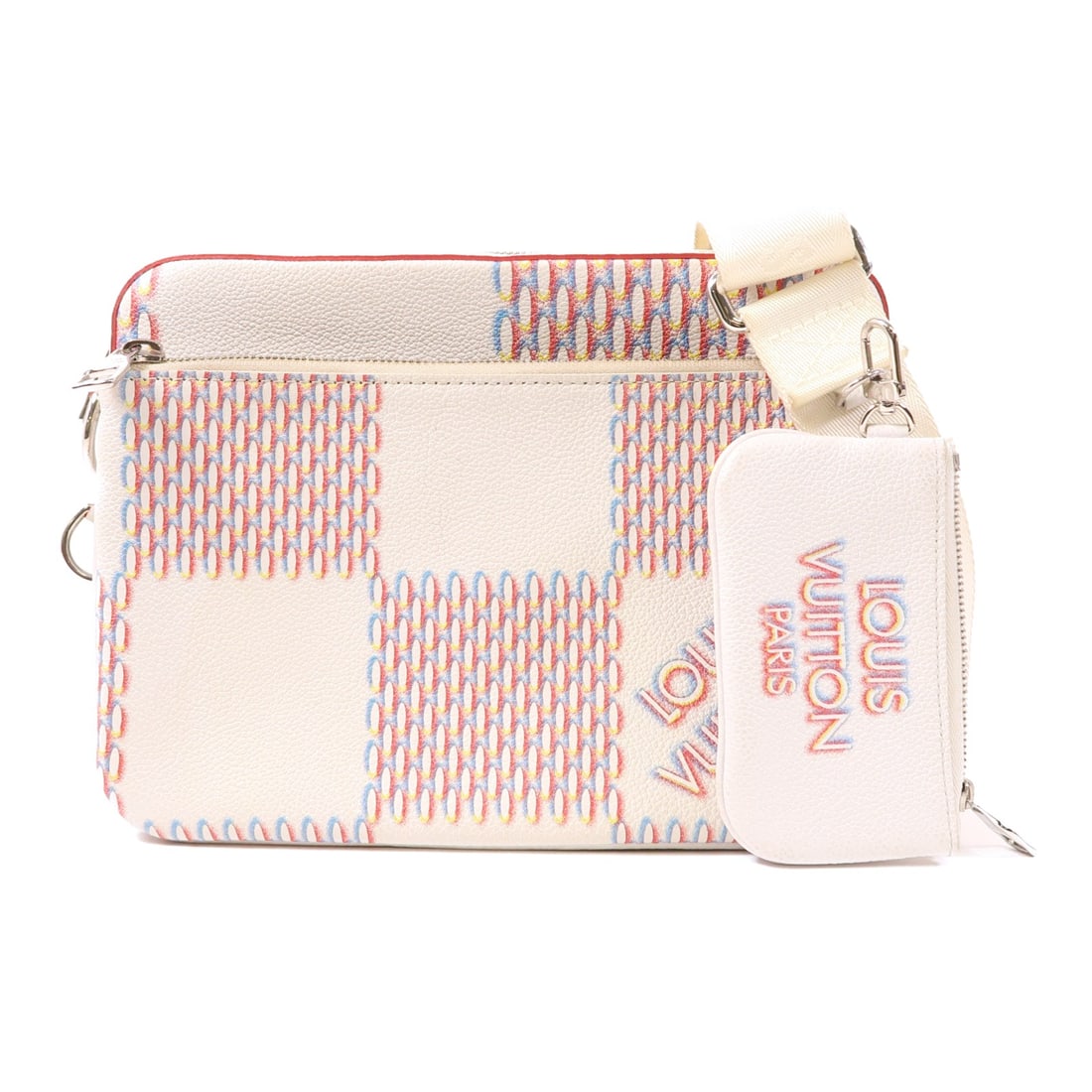 LOUIS VUITTON Damier Giant Spray Trio Messenger Silver Shoulder Bag White White/Multi Shoulder B: Item Name: LOUIS VUITTON Damier Giant Spray Trio Messenger Silver Shoulder Bag White White/Multi Shoulder B Brand: LOUIS VUITTON Model No.: M20665 Size: x W:25cmH:18cm x D:4cm(W:9.8 inch x H:7.1 inch