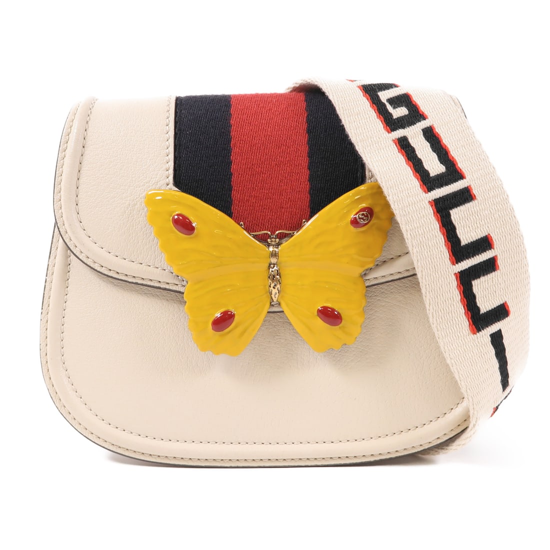 GUCCI Cowhide leather Totem Butterfly golden shoulder bag Shoulder Bag Beige White/Red/Yellow: Item Name: GUCCI Cowhide leather Totem Butterfly golden shoulder bag Shoulder Bag Beige White/Red/Yellow Calfskin (cowhide) 505 Brand: GUCCI Model No.: 505388 Size: x W:20cmH:15cm x D:5cm(W:7.9 inch x
