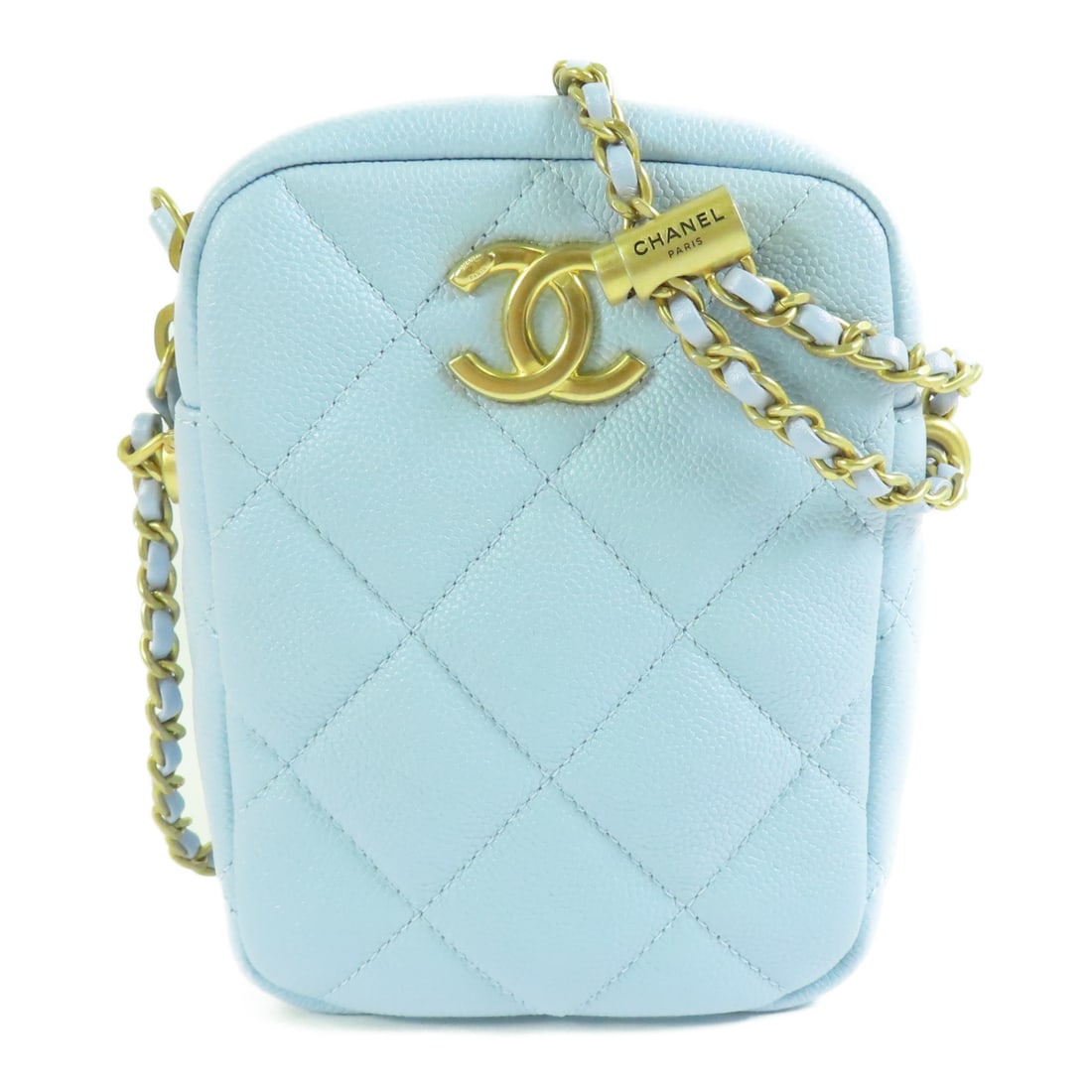CHANEL Blue Light Blue Cowhide Leather Mini Camera Bag Golden Shoulder Bag Shoulder Bag Calfskin: Item Name: CHANEL Blue Light Blue Cowhide Leather Mini Camera Bag Golden Shoulder Bag Shoulder Bag Calfskin (cowhide) AS2857 Brand: CHANEL Model No.: AS2857 Size: x W:12cmH:16cm x D:6cm(W:4.7 inch x H