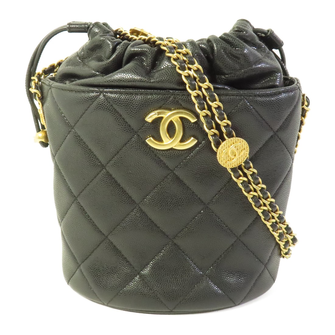 CHANEL Black Black Cowhide Leather Small Bucket Bag Golden Shoulder Bag Shoulder Bag Calfskin (1 of 15)