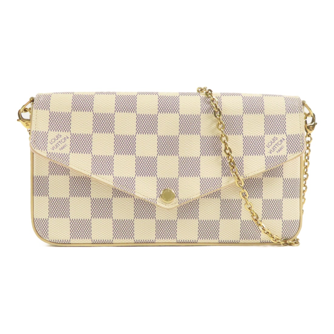 LOUIS VUITTON Damier Azur Felicie Pochette gold crossbody shoulder bag Gray White Grey/White: Item Name: LOUIS VUITTON Damier Azur Felicie Pochette gold crossbody shoulder bag Gray White Grey/White Shoulder Bag N40491 Brand: LOUIS VUITTON Model No.: N40491 Size: x W:21cmH:12cm x D:3cm(W:8.3 in
