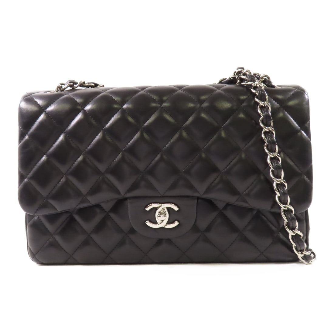 CHANEL Black Black Sheepskin leather Large Classic silver crosshair shoulder bag Shoulder Bag Lam (1 of 20)