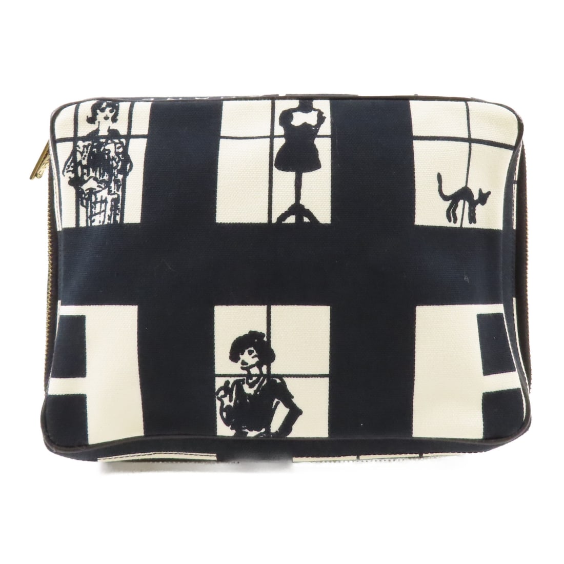 CHANEL Black White White Canvas Cosmetic Pouch Golden Pouch business bag clutch bag canvas (1 of 14)