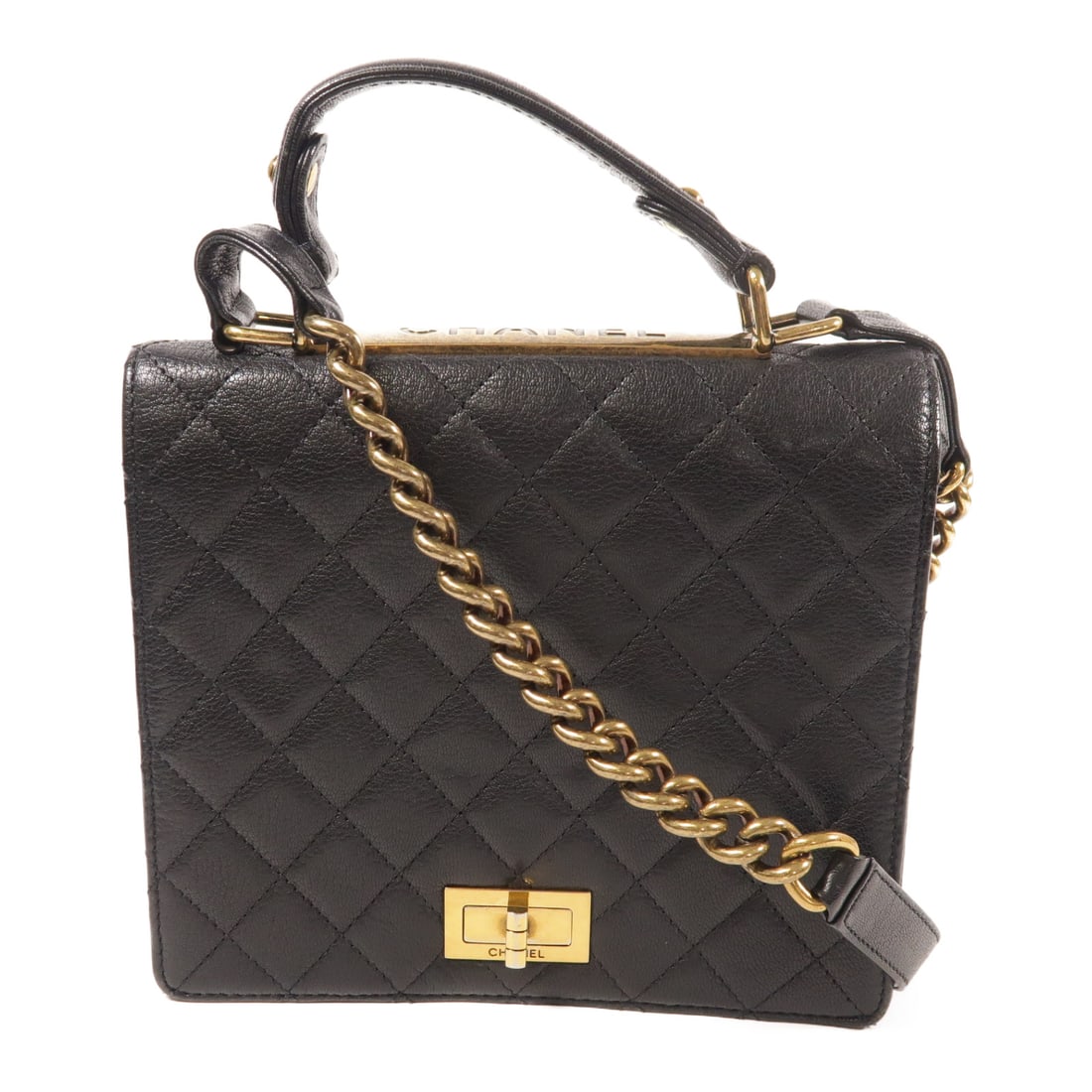 CHANEL Black Black Cowhide leather 2.55 gold crosshair hand-turned shoulder and back bag 2wayS (1 of 18)