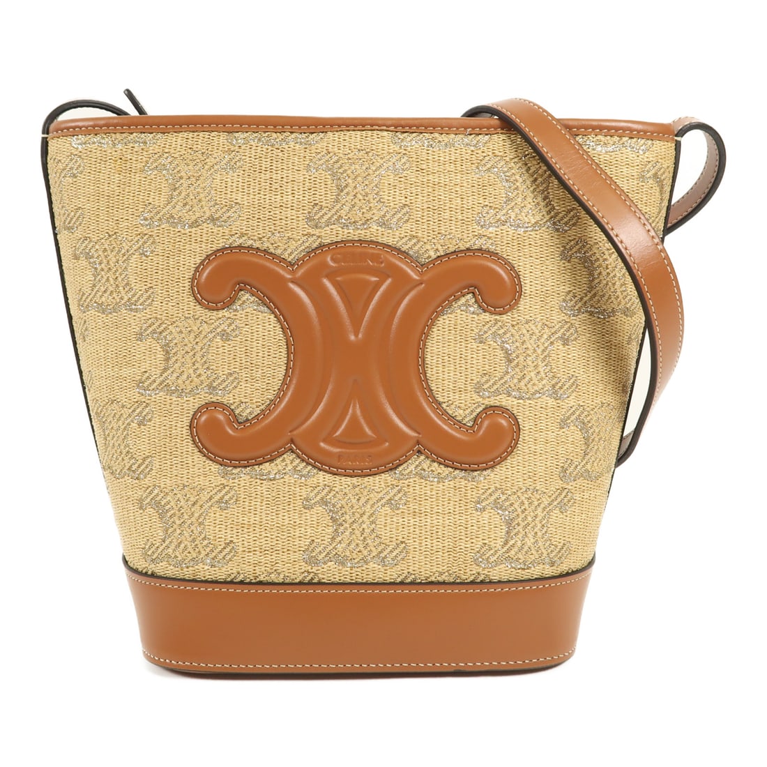 CELINE Raffia Bucket Cuir Triomphe Golden Shoulder Back Bag Shoulder Bag Brown Natural/Silver le (1 of 15)