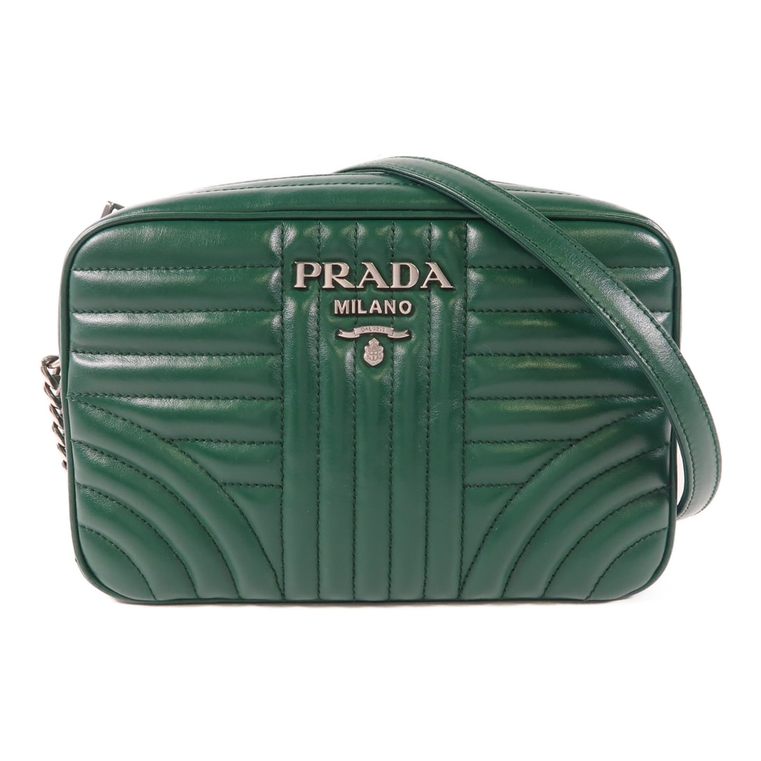 PRADA Cowhide Leather Shoulder Bag Silver Shoulder Bag Shoulder Bag Green Green Calfskin (cowhide) (1 of 20)