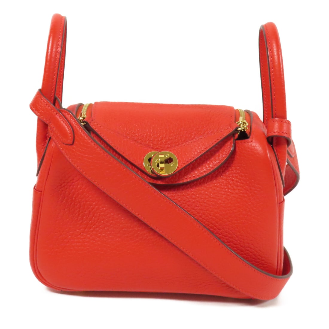 HERMES Clemence Leather Mini Lindy Hand-Turned Shoulder Bag Rouge De Coeur 2wayShoulder Bag Rouge (1 of 14)