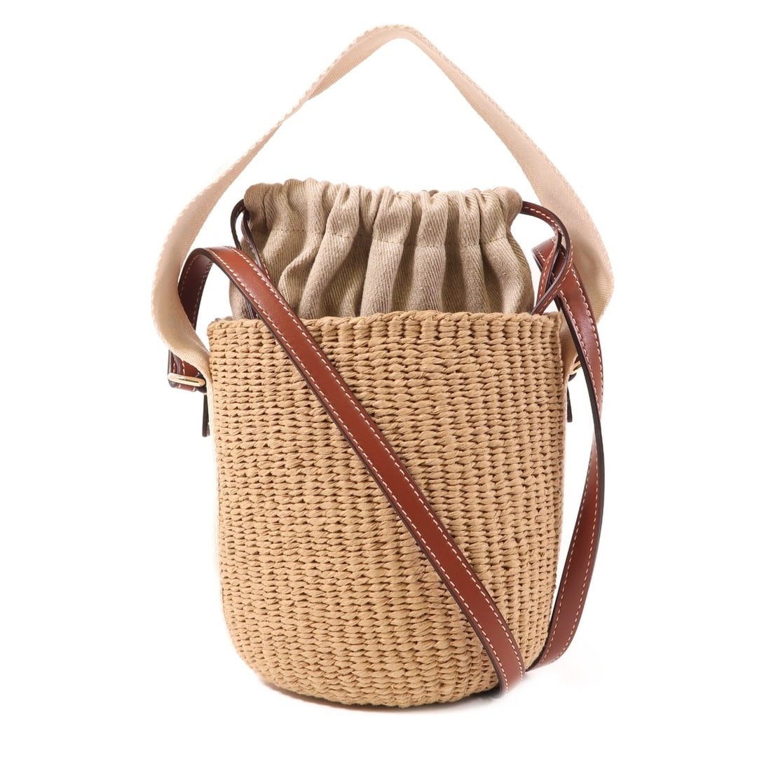 Chloe Raffia Woody Bucket Bag Hand-milled shoulder bag 2wayShoulder Bag Beige Brown Beige/Brown (1 of 11)