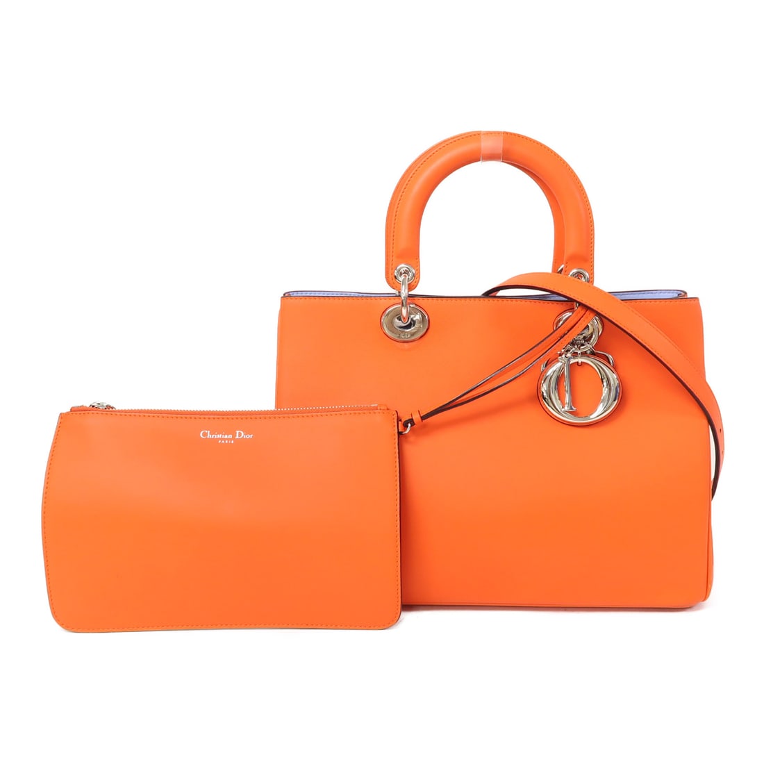 Dior Cowhide Leather Diorissimo Silver Hand-Handed Bag for Shoulder and Back Orange Color 2way (1 of 14)