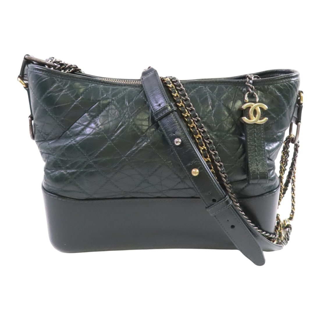 CHANEL Green Green Cowhide Leather Gabrielle Chain Shoulder Bag Silver Chain Shoulder Bag Shoulder (1 of 17)