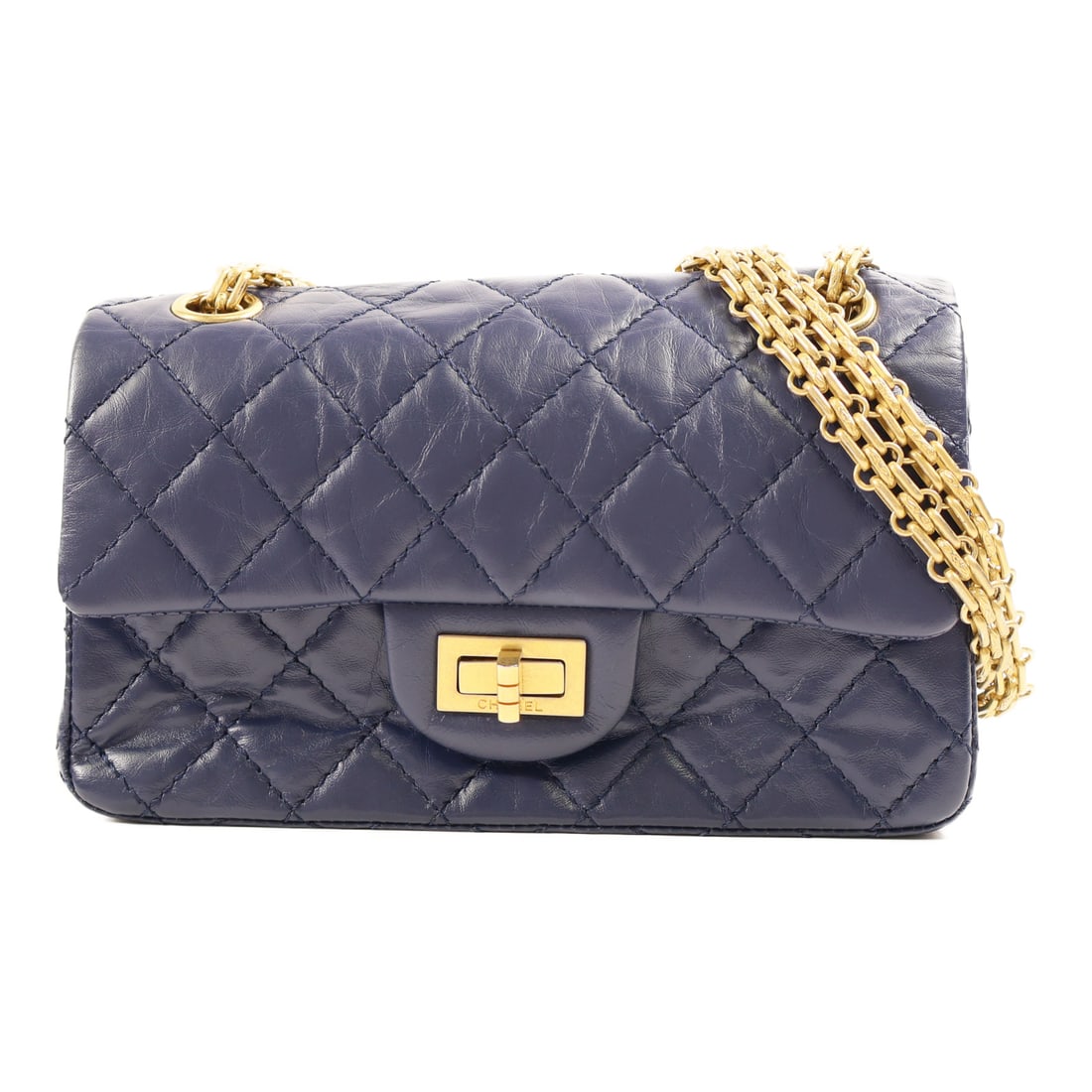 CHANEL Blue Blue Cowhide leather 2.55 Mini golden cross shoulder bag Shoulder Bag Calfskin (co (1 of 14)