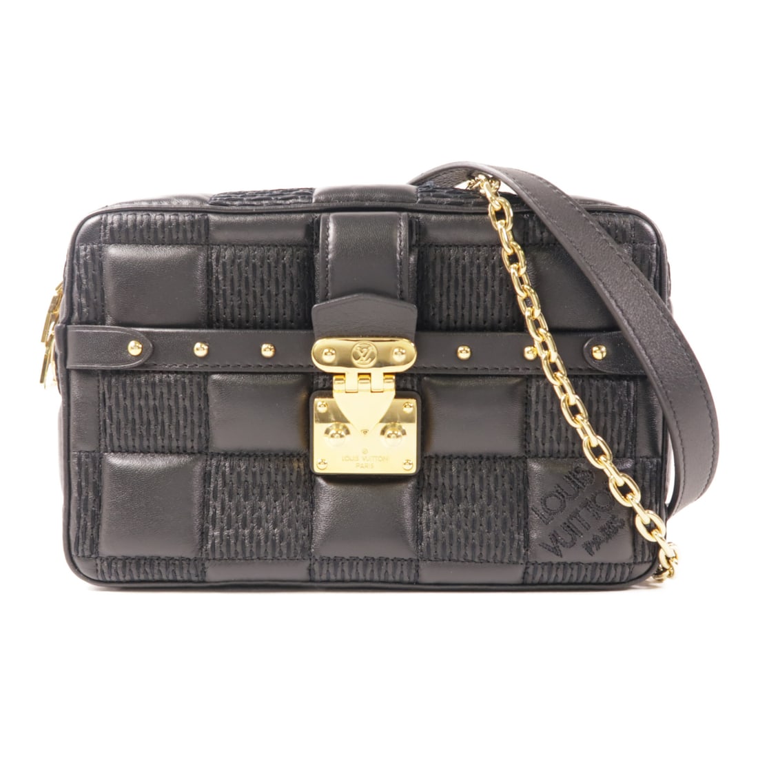 LOUIS VUITTON Sheepskin Leather Troca PM Golden Cross Shoulder Back Bag Black Black Shoulder (1 of 14)