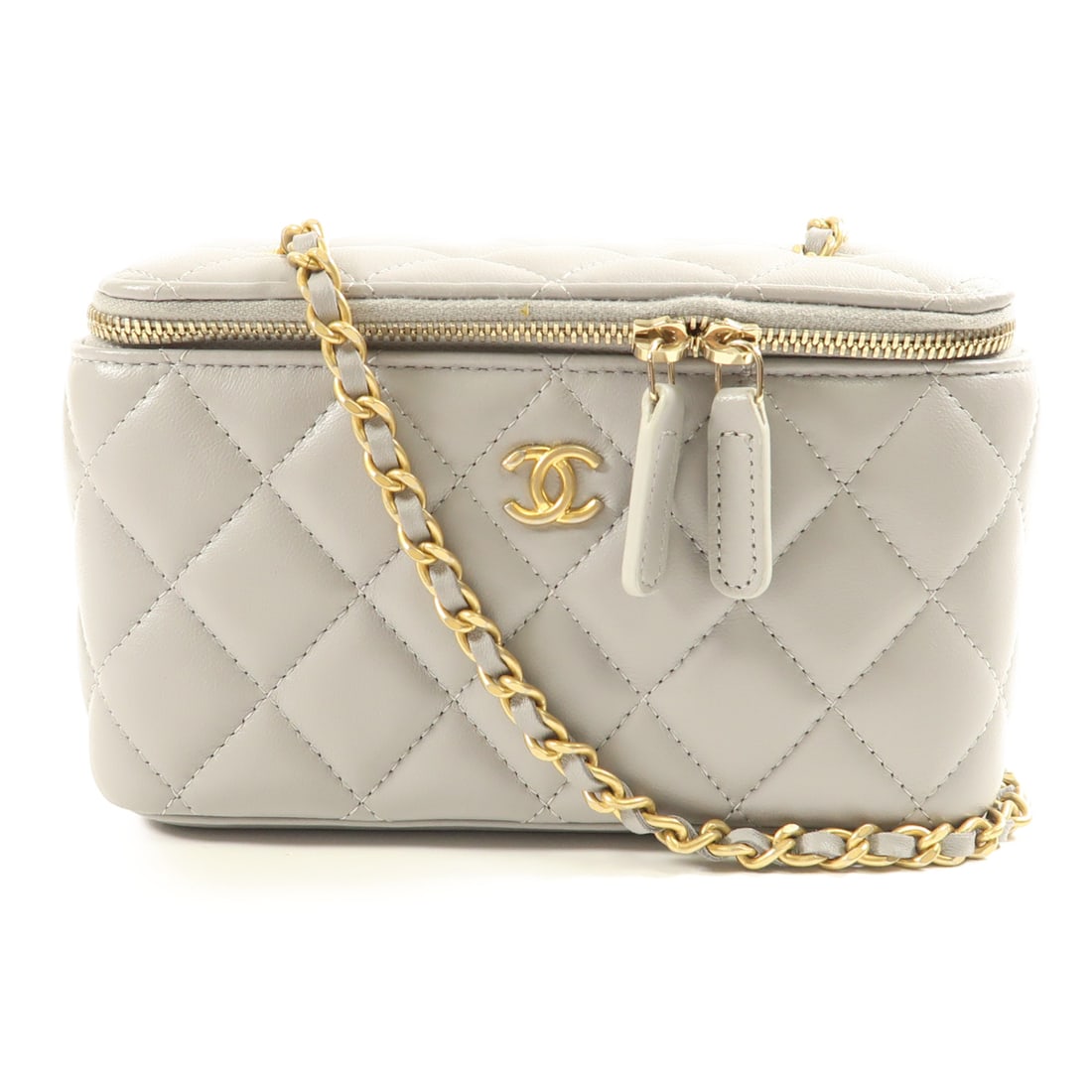 CHANEL Gray Grey Cowhide Leather Vanity Case Golden Cross Shoulder Back Bag Shoulder Bag Calfs (1 of 18)