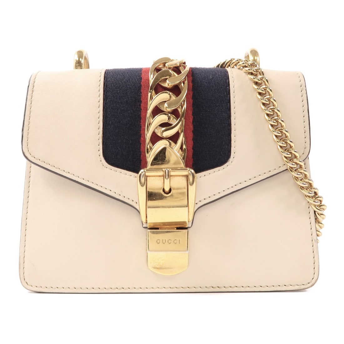 GUCCI Cowhide leather Sylvie golden crosshair shoulder bag Shoulder Bag Beige Cream Calfskin (co (1 of 19)