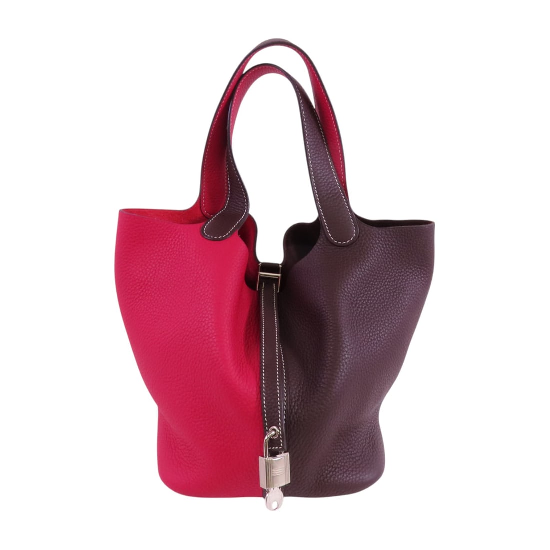 HERMES Clemence Leather Picotin MM Ginpaku Handmade Bag Tote Bag Rose extreme Pink Brown I6/0G (1 of 16)