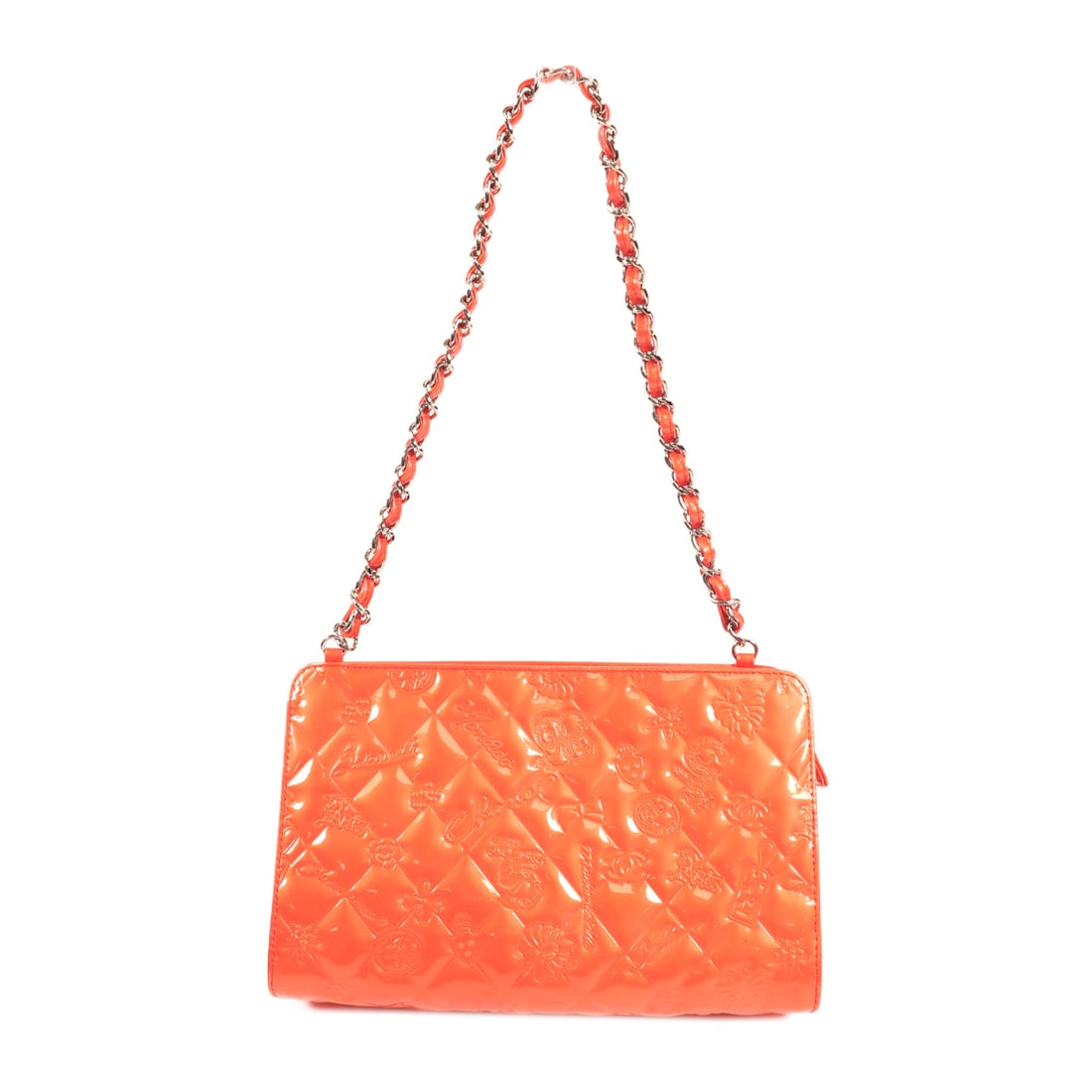 CHANEL Orange Orange Lacquered Leather Chain Shoulder Silver Chain Shoulder Back Bag Shoulder: Item Name: CHANEL Orange Orange Lacquered Leather Chain Shoulder Silver Chain Shoulder Back Bag Shoulder Brand: CHANEL Model No.: Size: x W:23cmH:14cm x D:7cm(W:9.1 inch x H:5.5 inch x D:2.8 inch ) -