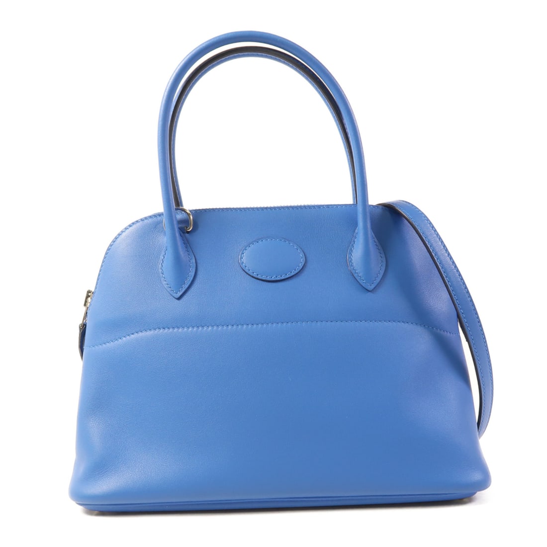 HERMES Swift leather Bolide 27 silver hand-turned shoulder and back bag Bleu Zanzibar 2wayShoulder: Item Name: HERMES Swift leather Bolide 27 silver hand-turned shoulder and back bag Bleu Zanzibar 2wayShoulder Bag Blue zanzibar Blu Brand: HERMES Model No.: C/B3 Size: x W:27cmH:18cm x D:9.5cm(W:10.6