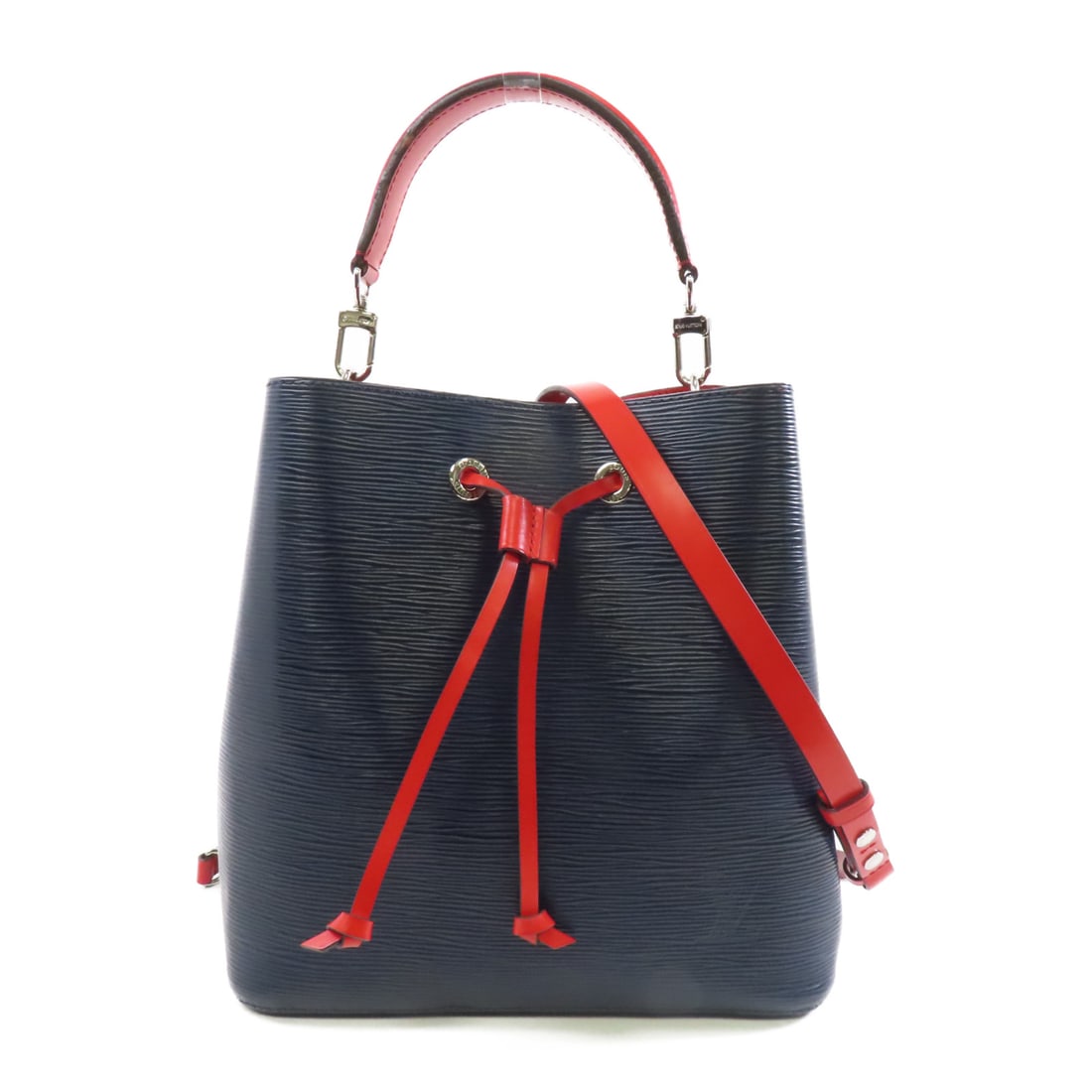 LOUIS VUITTON Epi Neo Noe Ginpaku Hand-Hound Bag for Shoulders and Backs Deep Blue/Red Navy Re: Item Name: LOUIS VUITTON Epi Neo Noe Ginpaku Hand-Hound Bag for Shoulders and Backs Deep Blue/Red Navy Re Brand: LOUIS VUITTON Model No.: M45306 Size: x W:25cmH:26cm x D:16.5cm(W:9.8 inch x H:10.2 inc