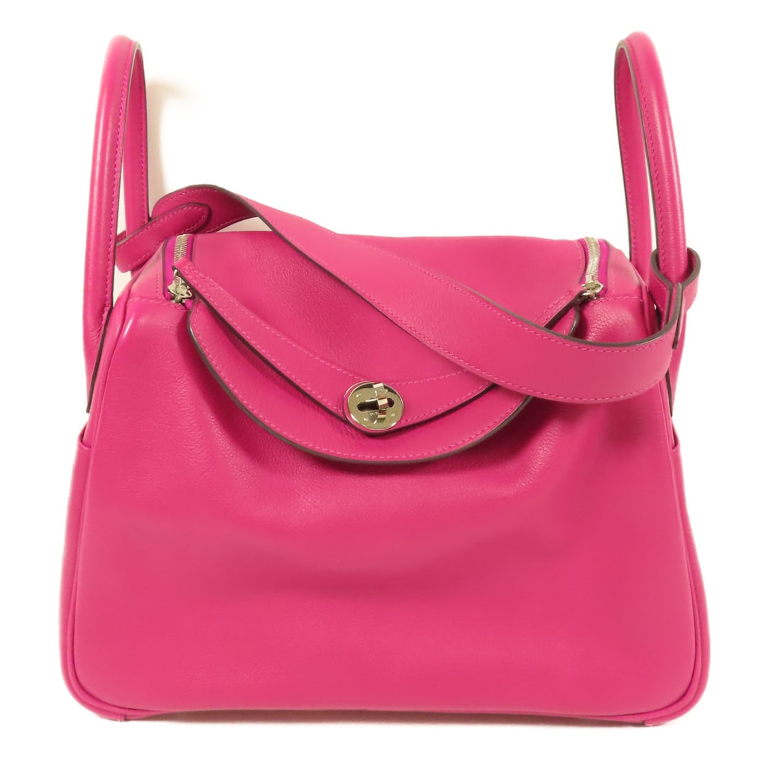 HERMES Evercolor Leather Lindy 30 Silver Hand-Handed Bag for Shoulders and Backs Rose Purple 2w (1 of 15)
