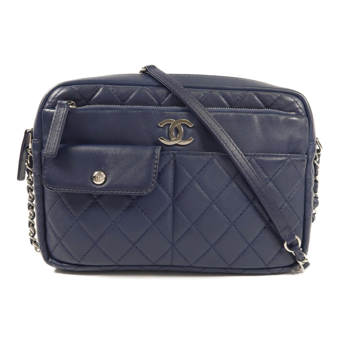 CHANEL Navy Blue Sheepskin Leather Chain Shoulder Silver Shoulder Back Bag Shoulder Bag Lambskin (s: Item Name: CHANEL Navy Blue Sheepskin Leather Chain Shoulder Silver Shoulder Back Bag Shoulder Bag Lambskin (s Brand: CHANEL Model No.: Size: x W:23cmH:15.5cm x D:4cm(W:9.1 inch x H:6.1 inch x D:1.6 i