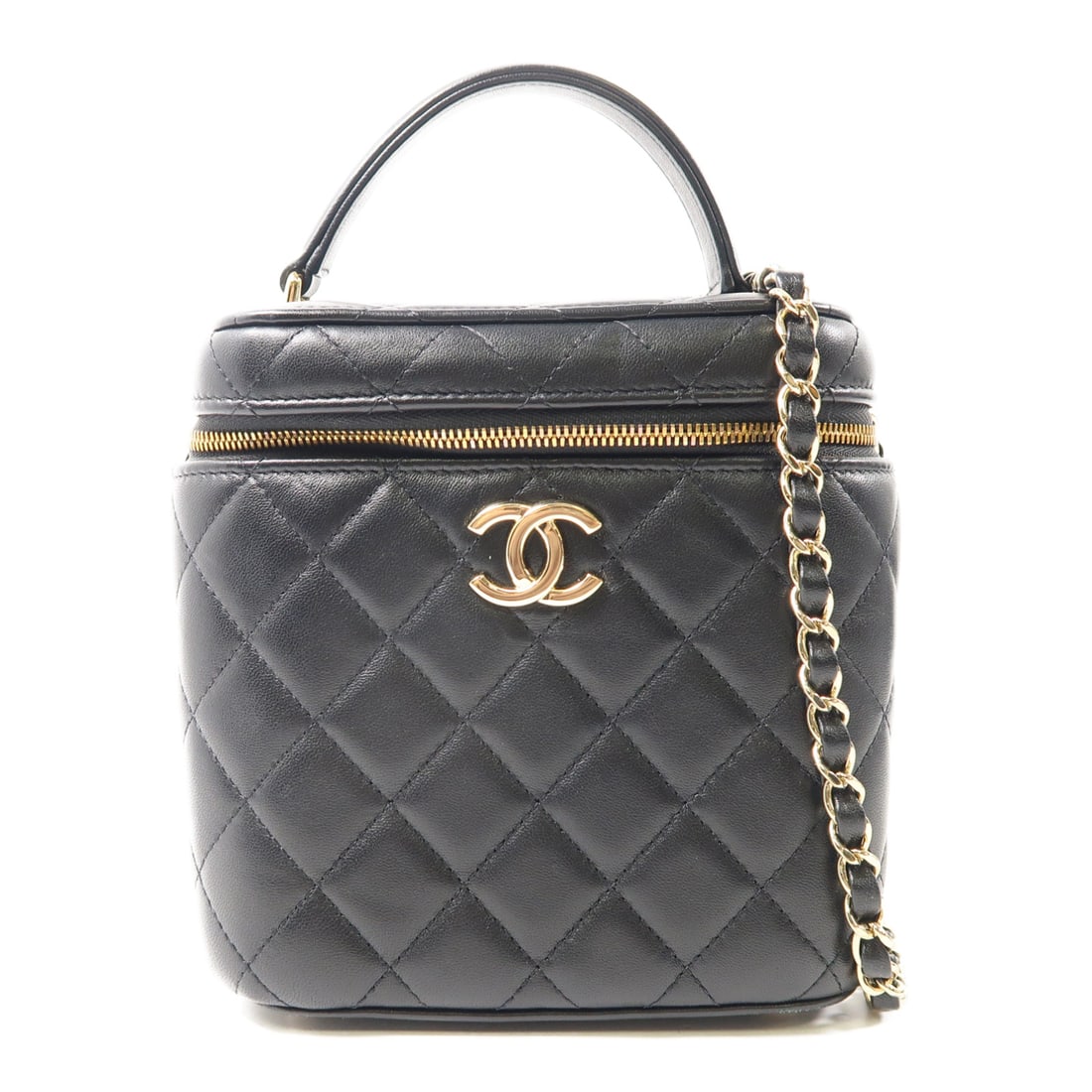 CHANEL Black Black Rhombic Sheepskin Leather Vanity Chain Shoulder Hand-Handed Shoulder Bag Bl (1 of 14)