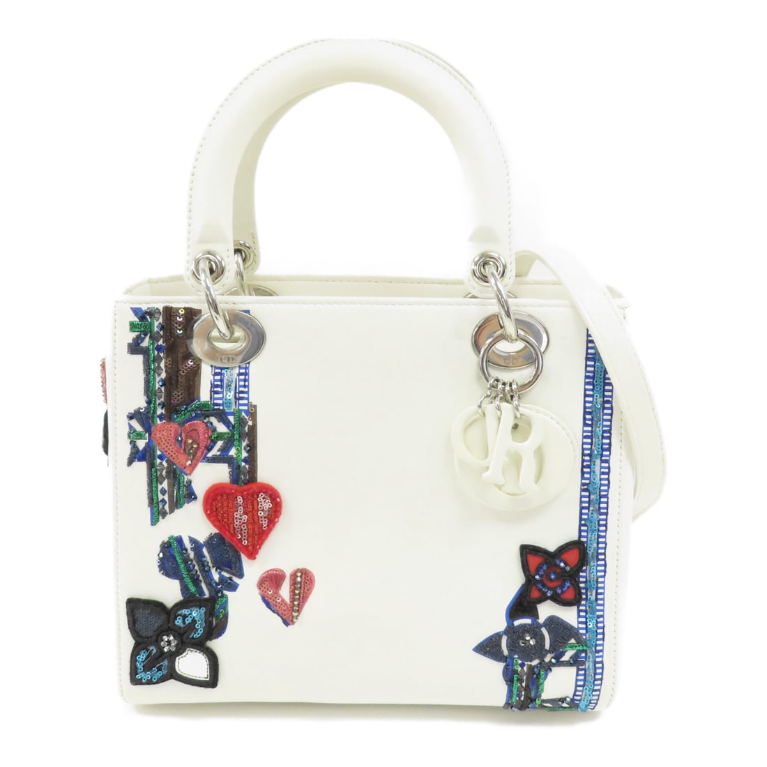 Dior Cowhide leather Lady Dior silver shoulder bag 2wayShoulder Bag White White Calfskin (cowhid (1 of 18)