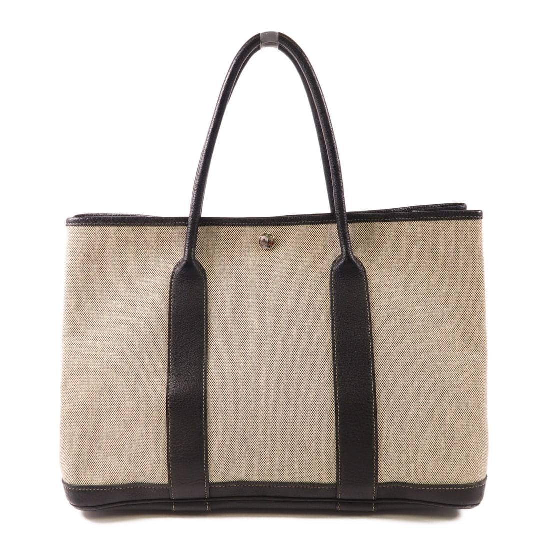 HERMES Canvas GardenParty PM Ginseng Shoulder Back Bag Black/White Tote Bag Noir Black Black Black (1 of 18)