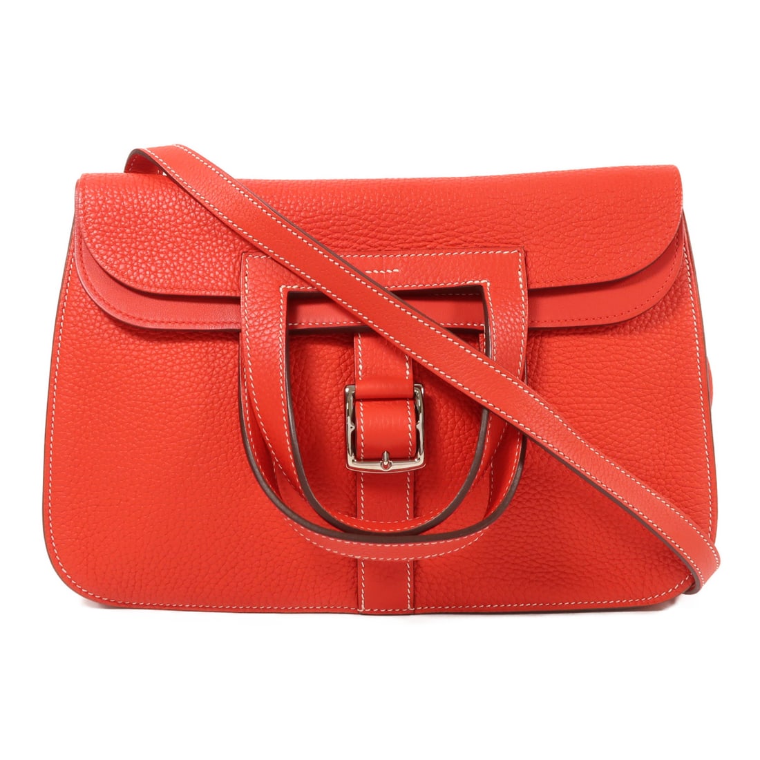 HERMES Clemence leather Halzan 31 silver hand-turned shoulder and back bag 2wayShoulder Bag Rouge (1 of 13)