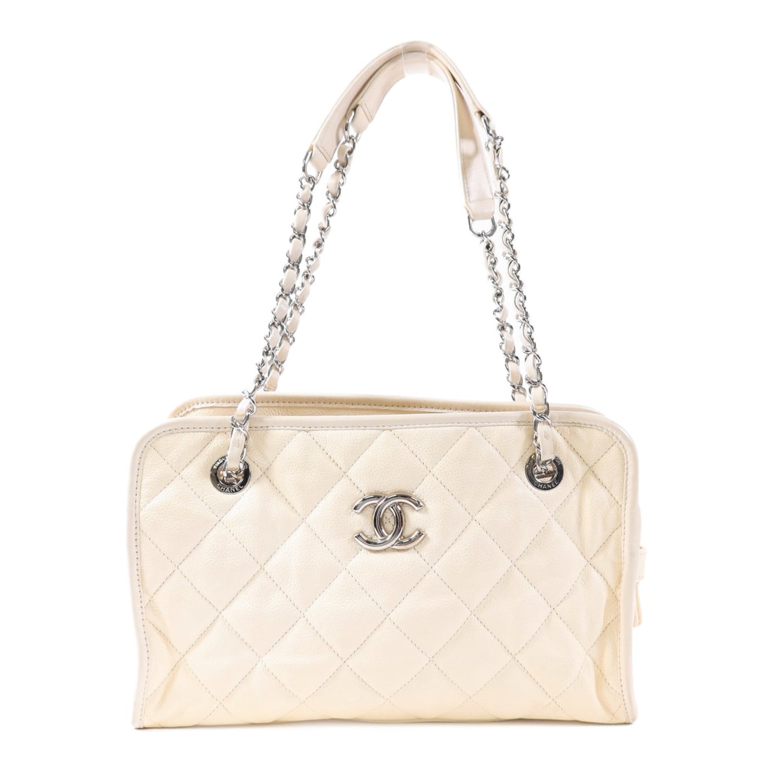 CHANEL Beige Beige Cowhide Leather Chain Shoulder Silver Chain Shoulder Back Bag Shoulder Bag (1 of 15)