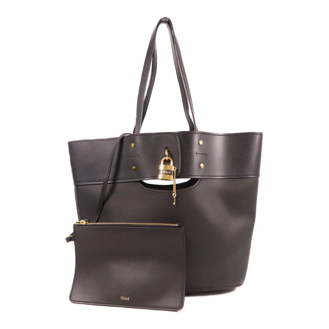 Chloe Cowhide Leather Aby Tote Bag Golden Shoulder Back Bag Shoulder Bag Black Black Calfskin (c (1 of 15)