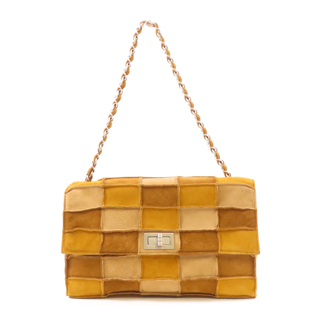 CHANEL Brown Yellow Yellow 2.55 Chain Shoulder Silver Leather Bag Shoulder Bag Suede A14528 (1 of 14)