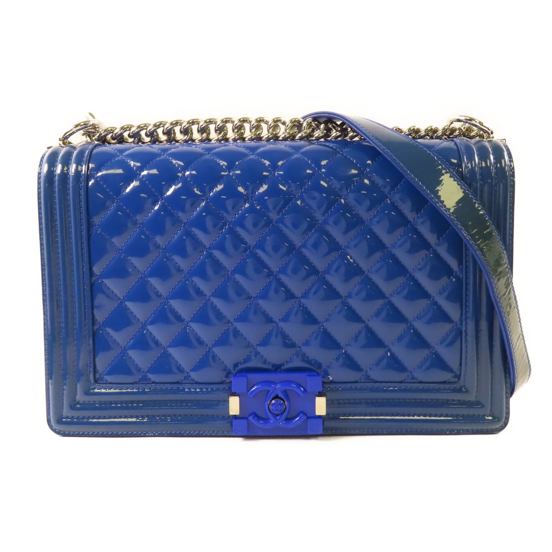CHANEL Blue Blue Lacquered Leather Boy 28 Crossbody Shoulder Bag Shoulder Bag Patent leather (1 of 19)