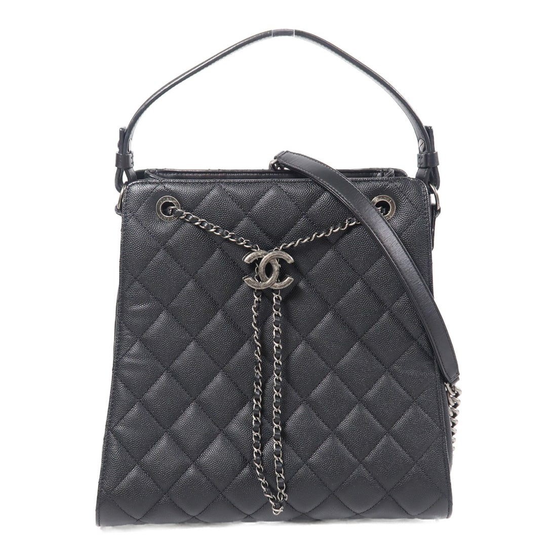 CHANEL Black Black Cowhide Leather 2-Way Shoulder Bag with Hand-Handed Hand-Handed Shoulder Ba (1 of 16)