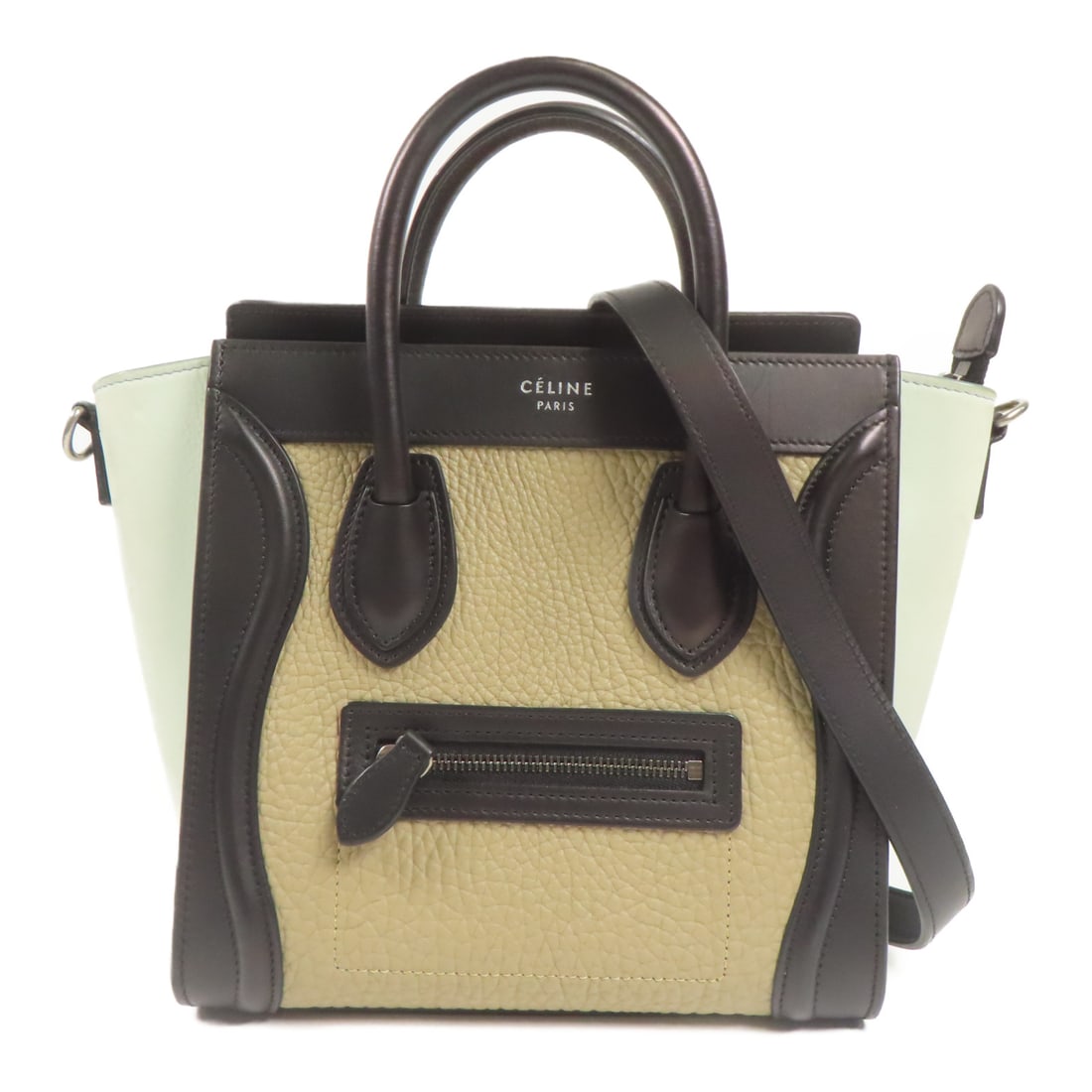 CELINE Cowhide Leather Nano Luggage Hand-Handed Shoulder Bag 2wayShoulder Bag Brown Green: Item Name: CELINE Cowhide Leather Nano Luggage Hand-Handed Shoulder Bag 2wayShoulder Bag Brown Green Green/Khaki Calfskin (cowhide Brand: CELINE Model No.: Size: x W:20-27cmH:20cm x D:9cm(W:7.9 inch x