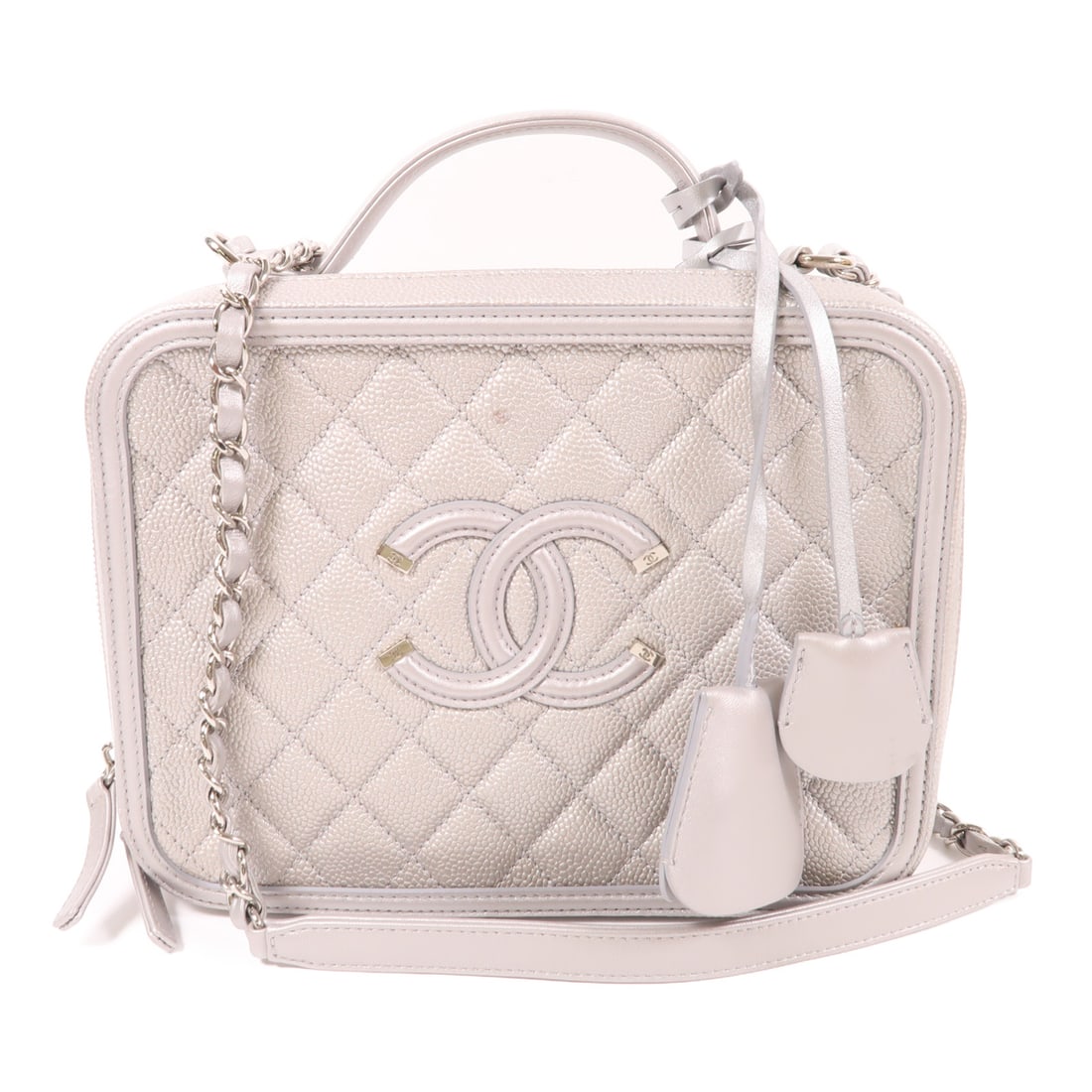 CHANEL Silver Silver Cowhide Leather Vanity Case Hand-Handed Shoulder Bag 2wayShoulder Bag Calfskin (1 of 17)