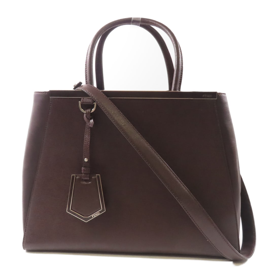 FENDI Cowhide Leather 2 Jours Bag Silver Shoulder Bag 2wayShoulder Bag Brown Brown Calfskin (1 of 20)