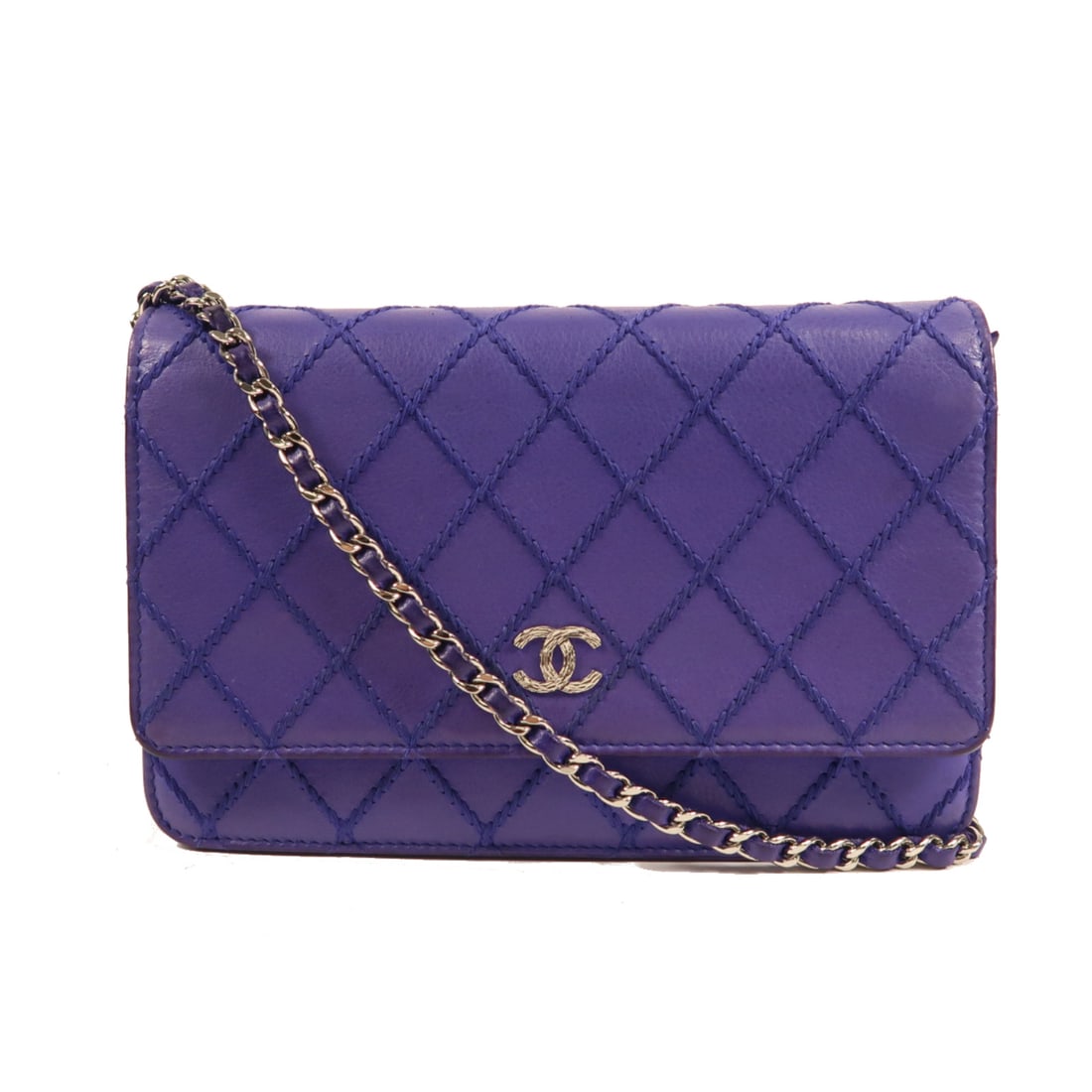 CHANEL Blue Blue Cowhide Leather Wallet On Chain Crossbody Shoulder Back Bag Shoulder Bag Calfskin (1 of 20)