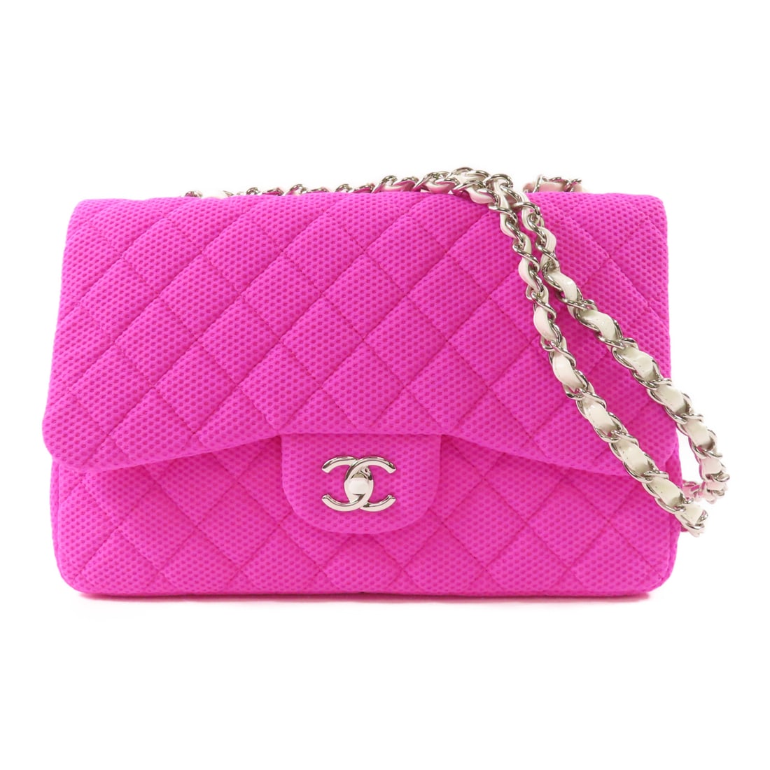 CHANEL Pink Fabric Large Classic silver crosshair shoulder bag Shoulder Bag Fabric: Item Name: CHANEL Pink Fabric Large Classic silver crosshair shoulder bag Shoulder Bag Fabric Brand: CHANEL Model No.: Size: x W:30cmH:20cm x D:8.5cm(W:11.8 inch x H:7.9 inch x D:3.3 inch )Shoulder?72