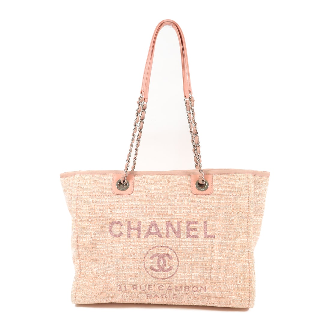 CHANEL Pink Pink Tweed Deauville silver crosshair shoulder bag Shoulder Bag Other Tweed A6700 (1 of 20)
