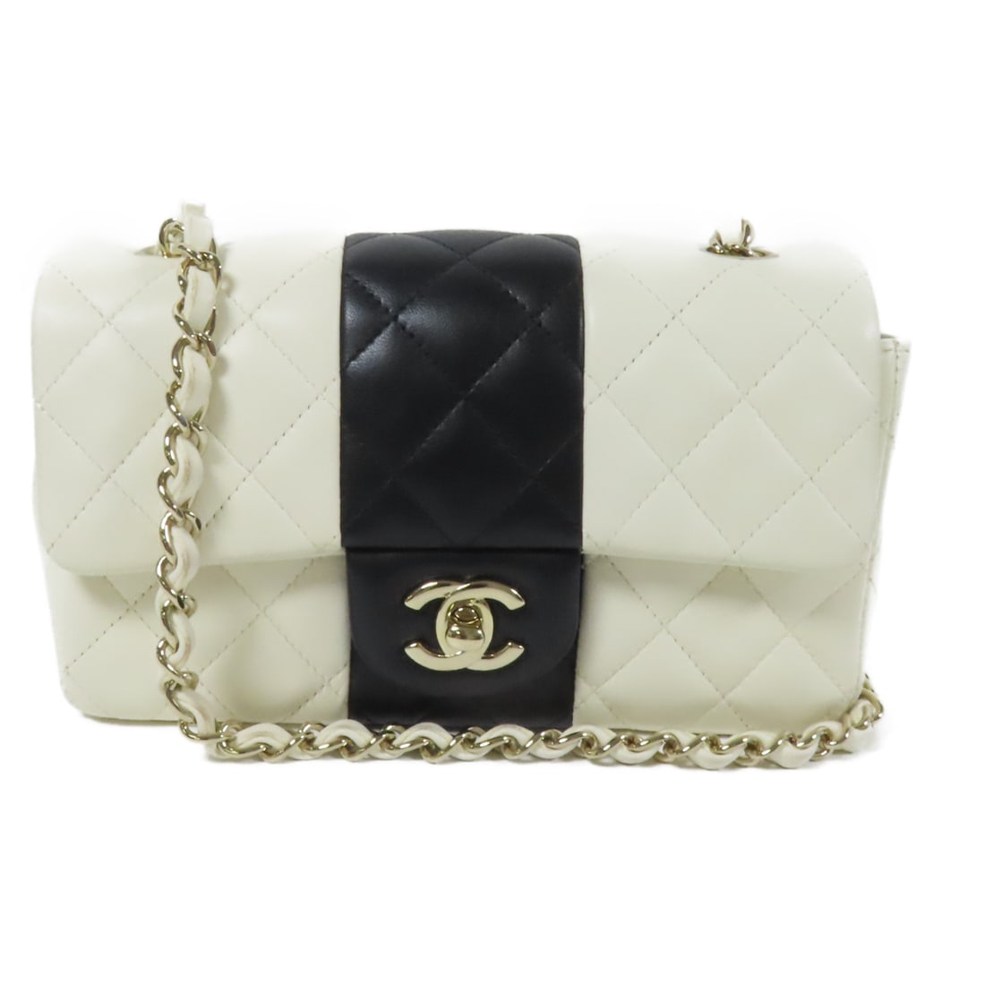 CHANEL White Black Black/White Sheepskin Leather Mini Classic 20 Gold Shoulder Back Bag Shoulde (1 of 15)
