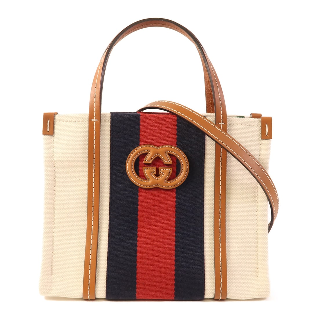 GUCCI Canvas Interlocking Tote Handmade Shoulder Bag 2wayShoulder Bag Beige Brown Beige canvas (1 of 12)