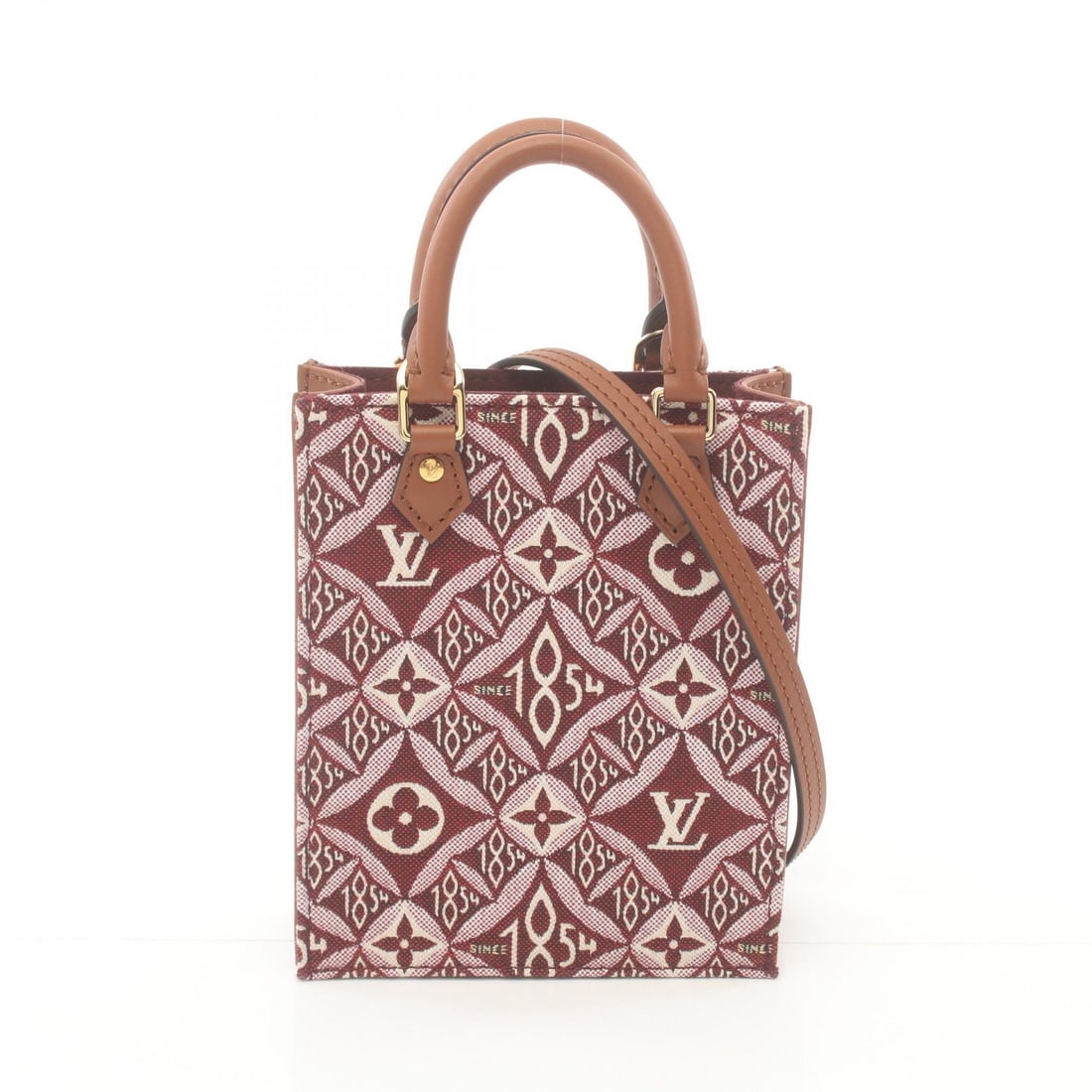 LOUIS VUITTON Monogram Jacquard Petit Sac Plat Hand-Handed Shoulder and Back Bag Bordeaux Borde: Item Name: LOUIS VUITTON Monogram Jacquard Petit Sac Plat Hand-Handed Shoulder and Back Bag Bordeaux Borde Brand: LOUIS VUITTON Model No.: M69846 Size: x W:14cmH:17cm x D:4.5cm(W:5.5 inch x H:6.7 inch