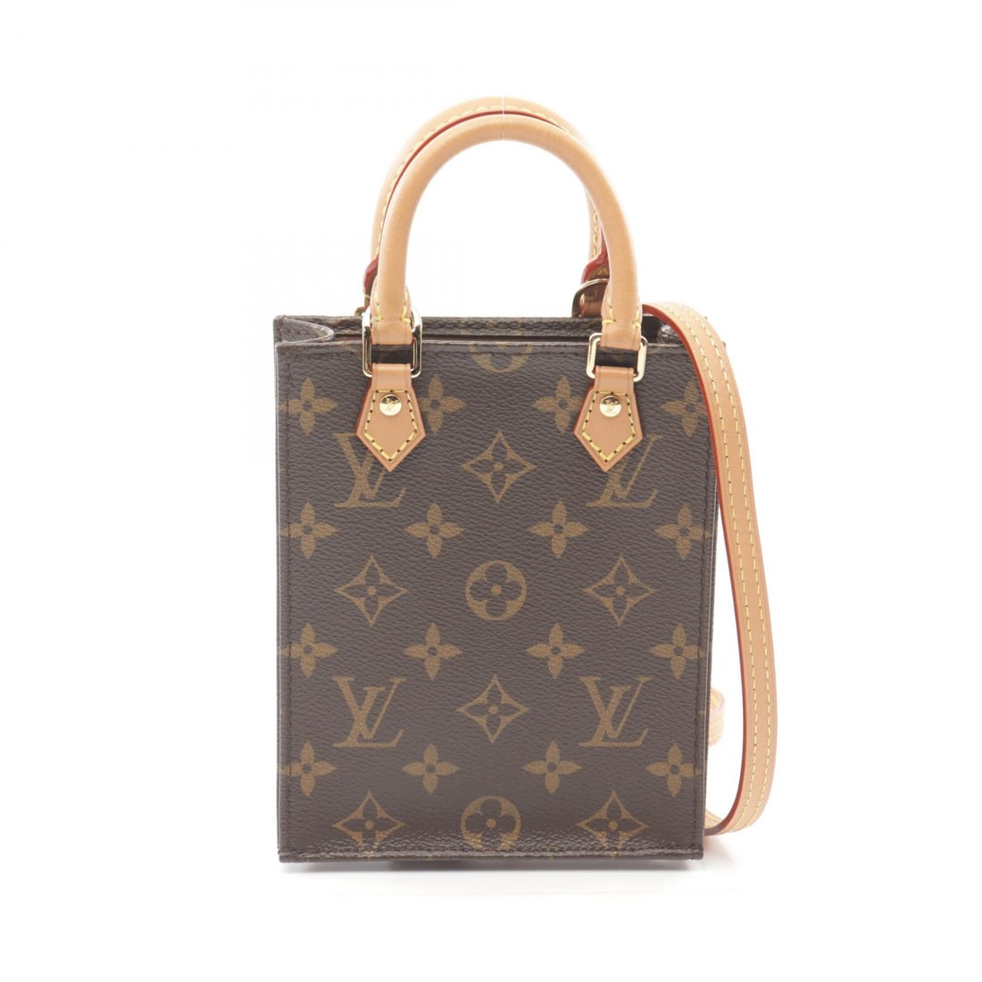 LOUIS VUITTON [Special Offer] Monogram Petit Sac Plat Gold Buckle Handmade Shoulder Bag Brown Brown (1 of 8)