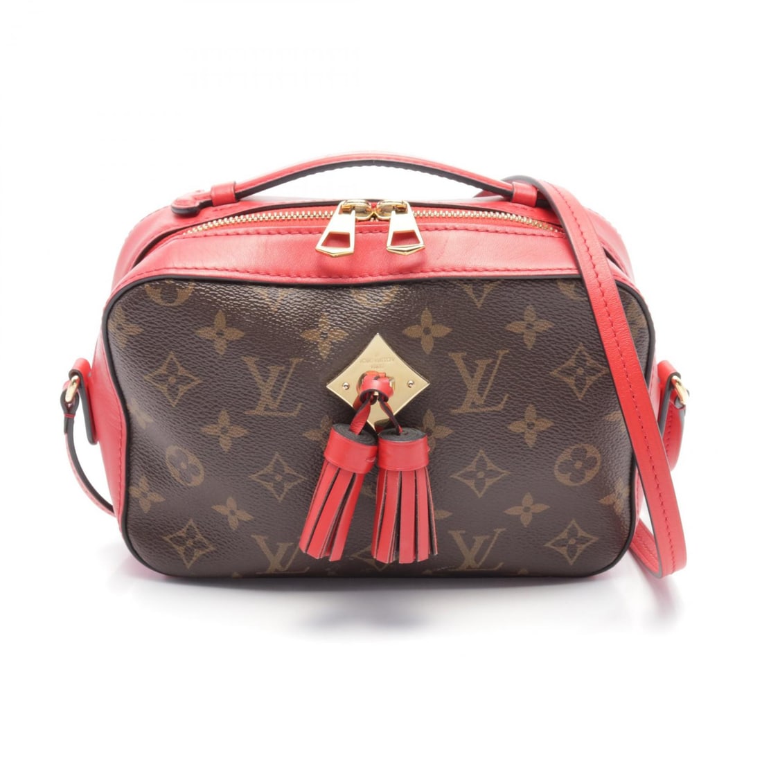 LOUIS VUITTON Monogram Saintonge Gold Hand-Handed Bag for Shoulders and Backs Palm Color/Red B: Item Name: LOUIS VUITTON Monogram Saintonge Gold Hand-Handed Bag for Shoulders and Backs Palm Color/Red B Brand: LOUIS VUITTON Model No.: M43556 Size: x W:20cmH:14cm x D:7cm(W:7.9 inch x H:5.5 inch x