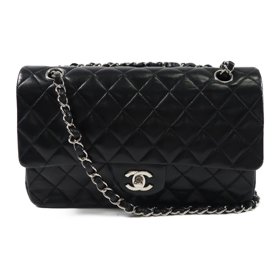 CHANEL Black Black Sheepskin leather Classic 25 silver shoulder bag Shoulder Bag Lambskin (sheep (1 of 18)