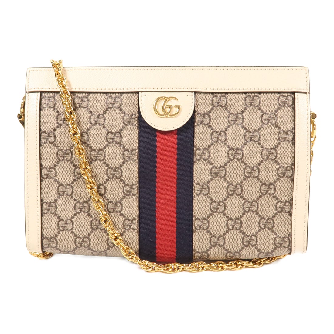 GUCCI Painted canvas Ophidia GG gold cross shoulder bag Shoulder Bag White White canvas 503 (1 of 14)