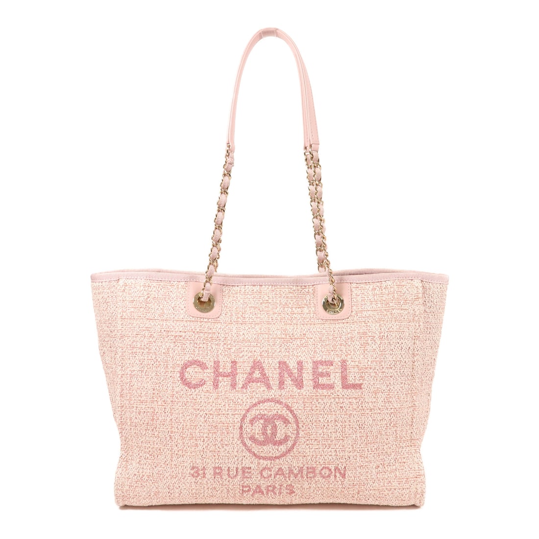 CHANEL Pink Pink Straw Deauville Tote gold shoulder bag/handmade bag Shoulder Bag canvas (1 of 13)